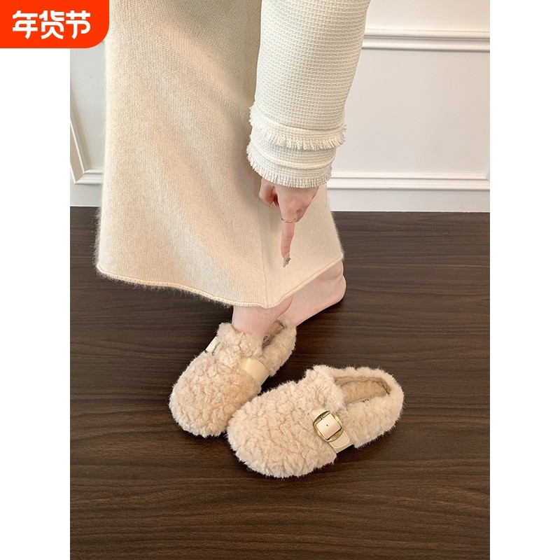 厚底包头勃肯毛毛拖鞋女外穿2025秋季新款一脚蹬加绒羊羔毛棉拖鞋,女鞋,毛毛鞋,淘宝优惠券,粉丝福利购,淘宝优惠卷