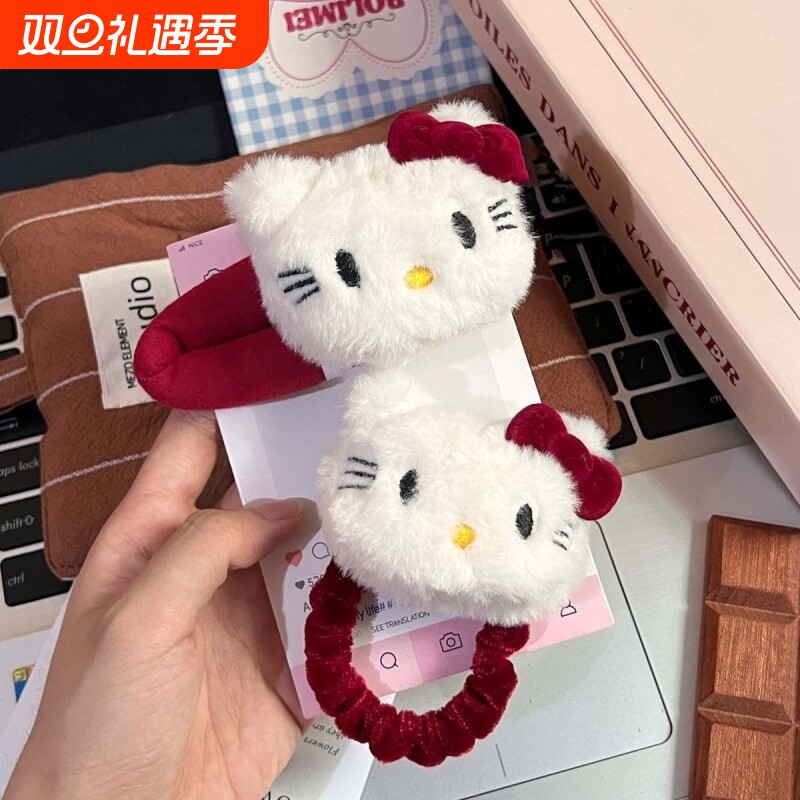 发夹毛绒HelloKitty蝴蝶结少女BB夹刘海洗脸可爱红kt猫