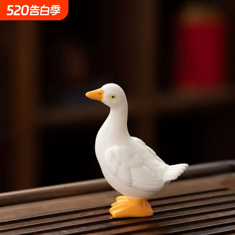 创意陶瓷仿真小白鸭子天鹅茶宠摆件家居装饰品鱼缸假山微景观造景