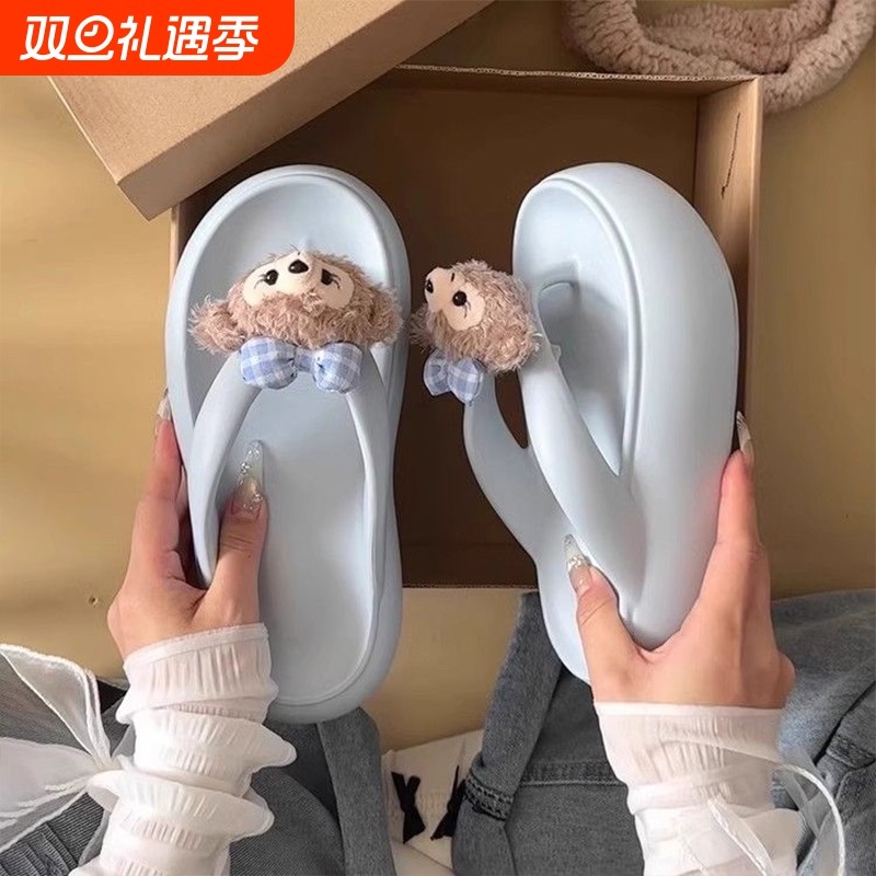 少女心夏季可爱雪莉玫人字拖女夏外穿2025新款卡通厚底夹脚凉拖鞋