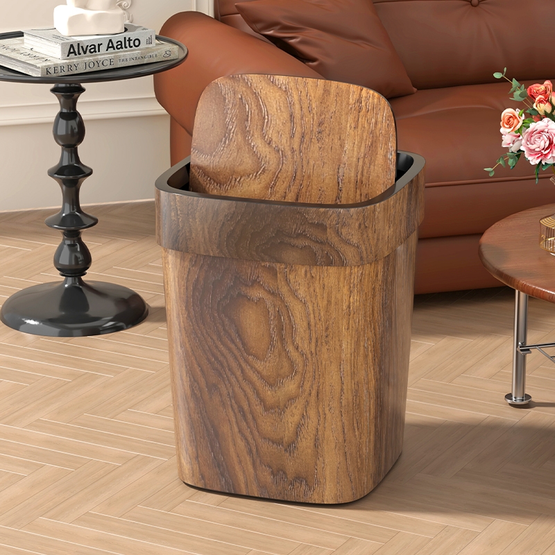 复古仿木纹家用垃圾桶新中式