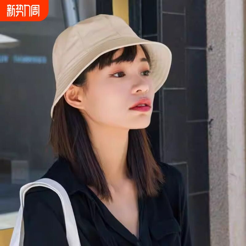 渔夫帽女日系小帽檐夏季遮阳防晒韩版百搭纯棉可折叠盆帽休闲白色