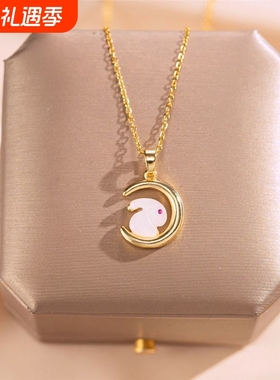 925银玉兔项链女新款和田玉吊坠