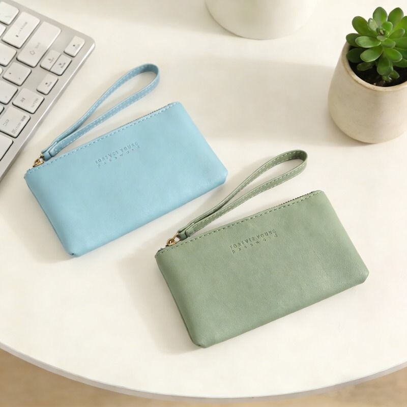 新款纯色简约皮质手抓包钱包大容量零钱包拉链多功能收纳小清新