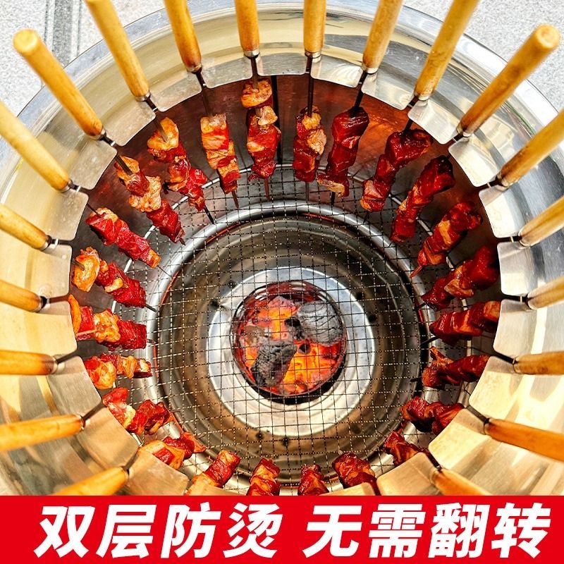 新室内户外无烟烧烤炉吊炉加厚201不锈钢便携焖烤炉圆桶家用商用