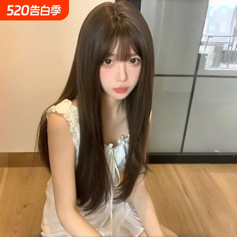 假发女长发长直发空气刘海Lolita圆脸甜美自然夏天薄款网红JK