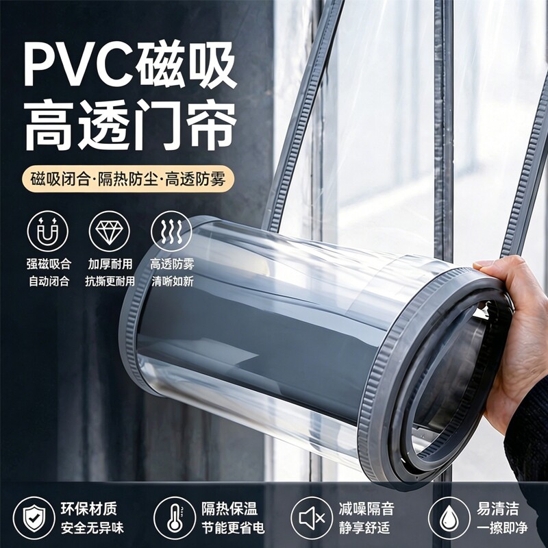 磁吸防蚊门帘商用隔断帘软夏季塑料透明PVC免打孔防风防油烟隔音