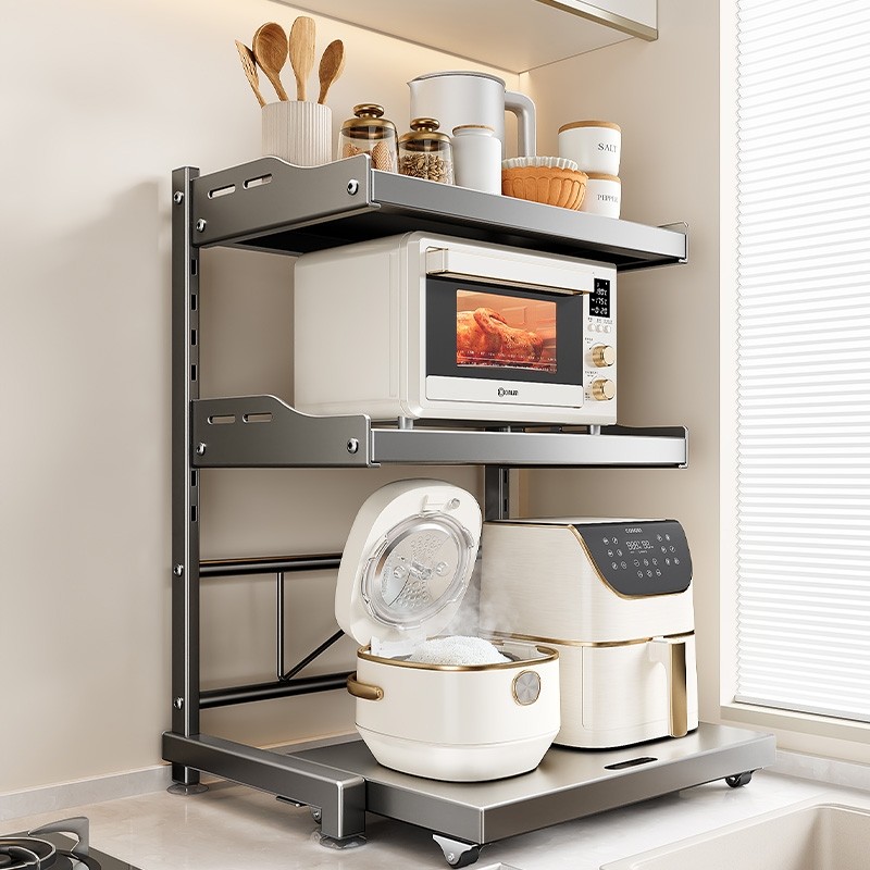 厨房微波炉置物架电饭煲多功能烤箱可抽拉收纳架台面电饭锅锅具