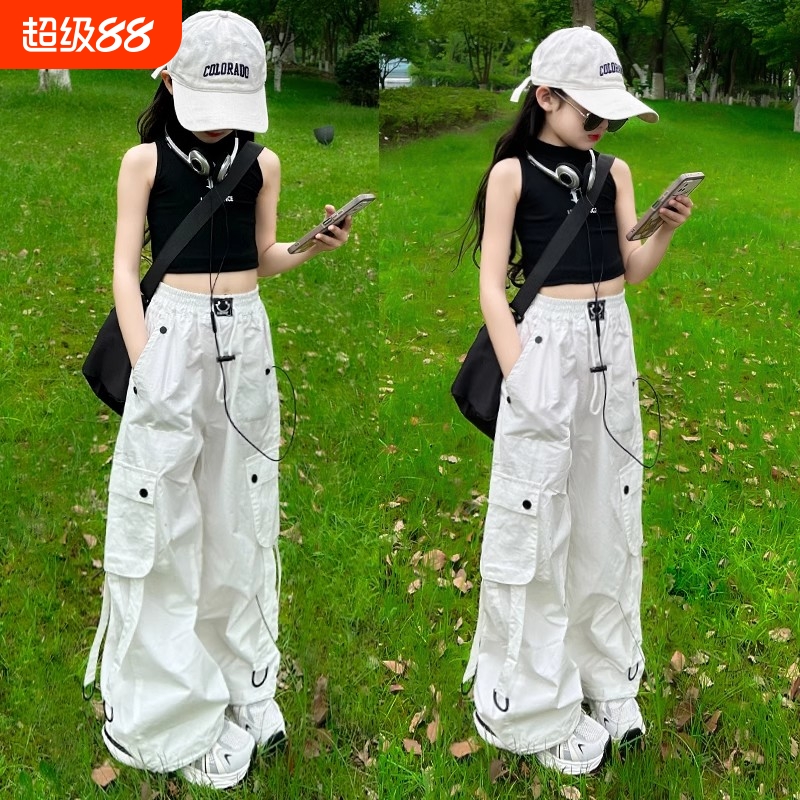 夏季女童裤子工装裤洋气穿搭夏装美式爵士舞潮酷夏款儿童阔腿长裤