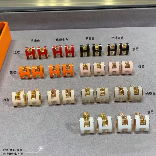 珐琅耳钉法式H款耳扣耳饰