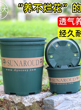 加仑盆花树脂圆形田园风塑料花盆绿植种植盆阳台多肉植物带托盘