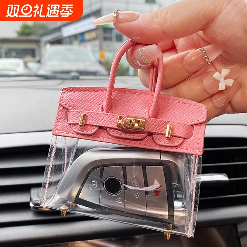 网红女生汽车钥匙包套迷你铂金包挂饰精致小包包高档耳机包口红包