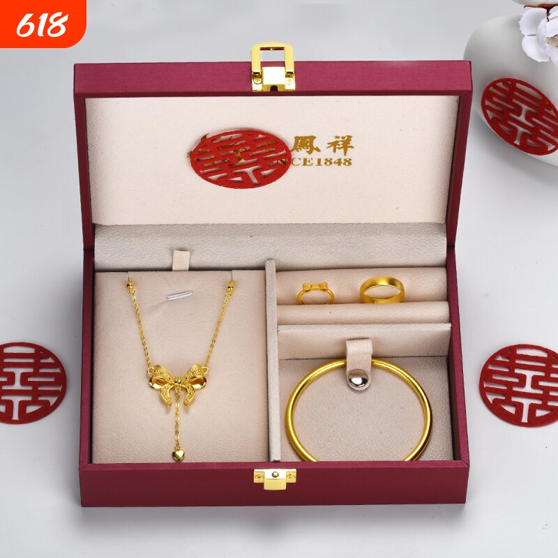 假三金首饰一套订婚仿真五金套装沙金摆件结婚摆台道具婚礼假黄金