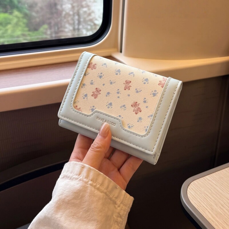 韩系碎花小熊短款钱包小清新多卡位卡包证件包小众便携学生零钱包