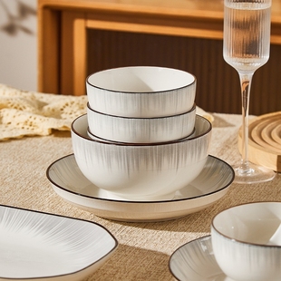 日式 高颜值餐具碗盘碗碟组合微波炉 釉下彩盘子陶瓷家用2025新款