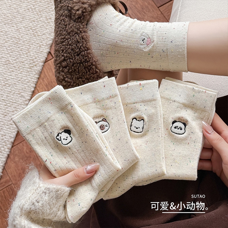 卡通可爱女韩版纯棉学院风中筒袜