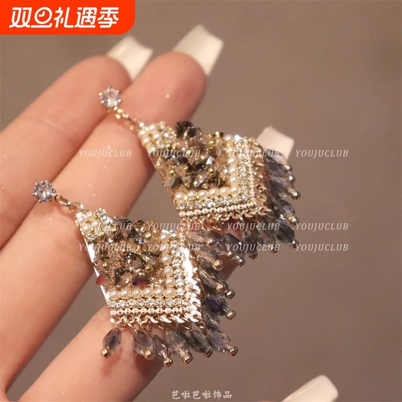 行走的焦点~美拉德水晶高级感民族风耳环女耳夹小众设计耳钉耳饰