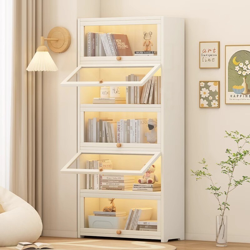 书架落地置物架一体靠墙客厅多层储物柜收纳展示柜防尘实木书柜子