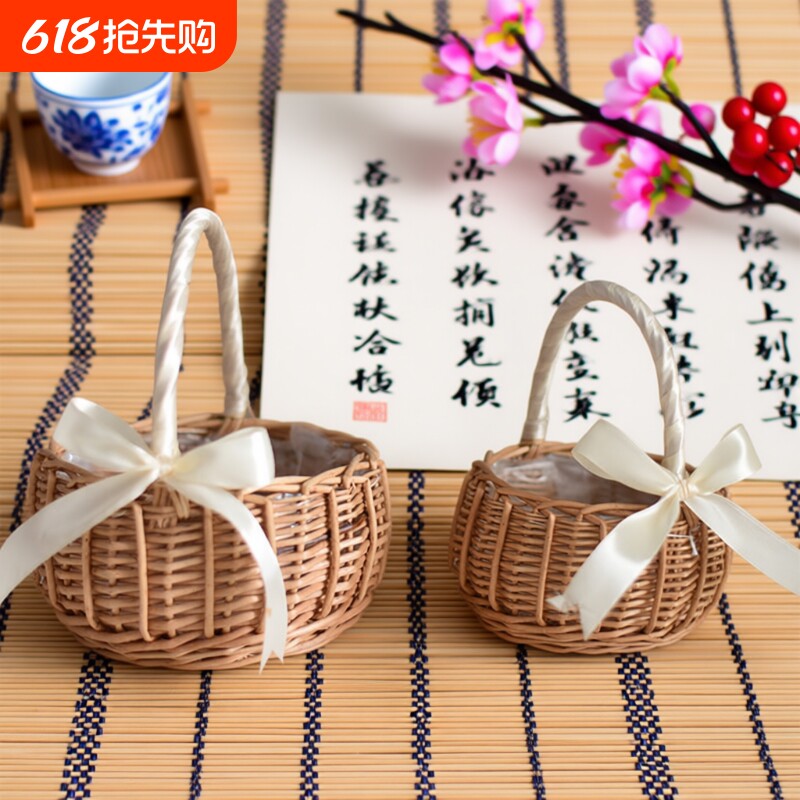 手工编织花篮手提花筐纯天然插花篮竹编装饰品藤编花篮居家收纳筐