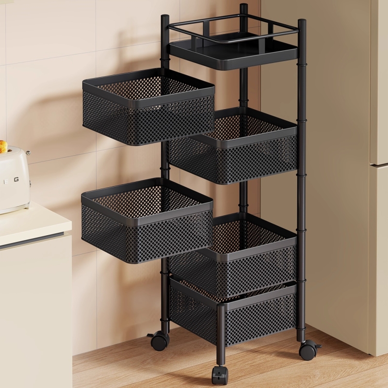 厨房置物架家用落地多层旋转零食箱客厅果蔬菜篮小推车移动收纳架