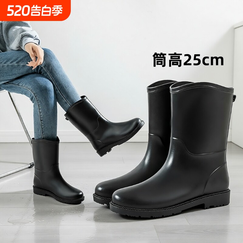 时尚款时尚水鞋新款防滑雨鞋女士中筒靴加绒四季雨靴防水鞋耐磨