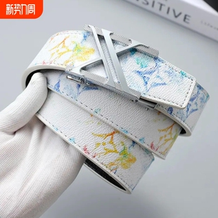 潮流网红 皮带真皮百搭字母涂鸦自动扣学生腰带牛仔裤 新款 潮流男士