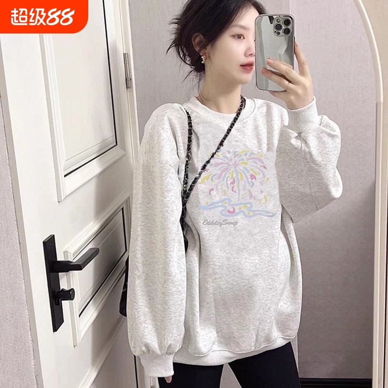 孕妇上衣春秋款白灰色外穿长袖宽松大码孕妇卫衣孕妈妈秋季穿搭女