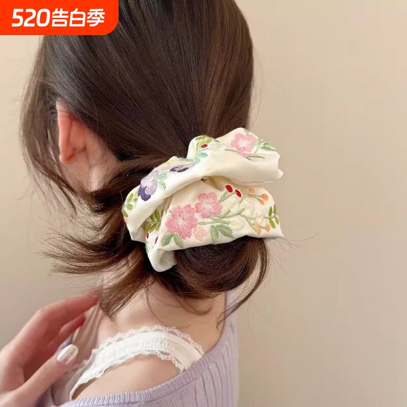 复古田园风重工刺绣大肠发圈女高级感丸子头超大2026春季新款头绳