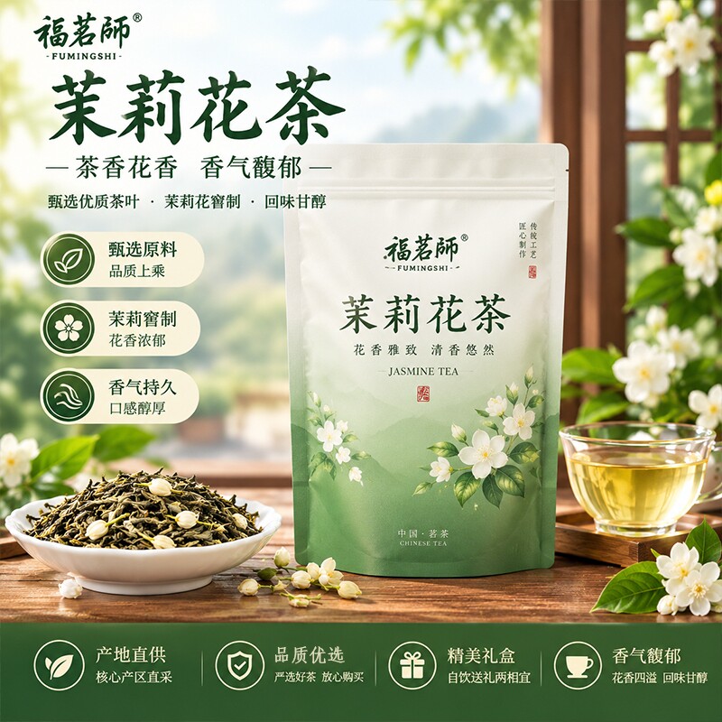 正宗茉莉花茶飘雪匠窨特级春茶川派绿茶叶碧螺春送礼盒冷泡500g