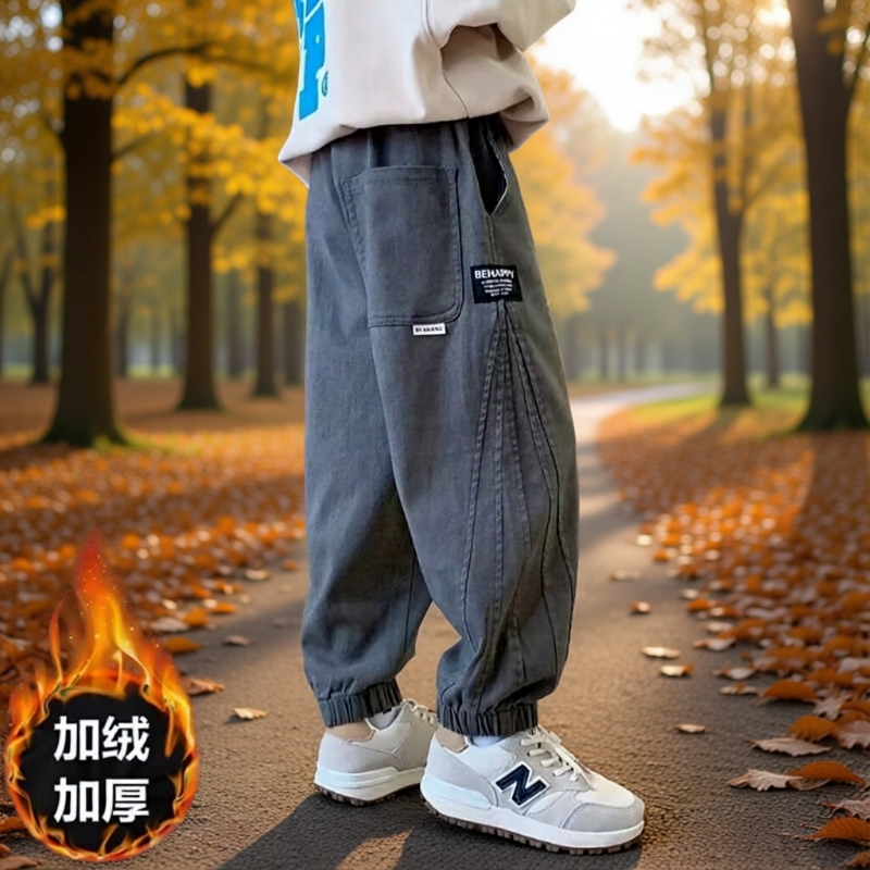 儿童装男童裤子2025新款秋冬季加绒休闲裤中大童工装裤男孩长裤潮