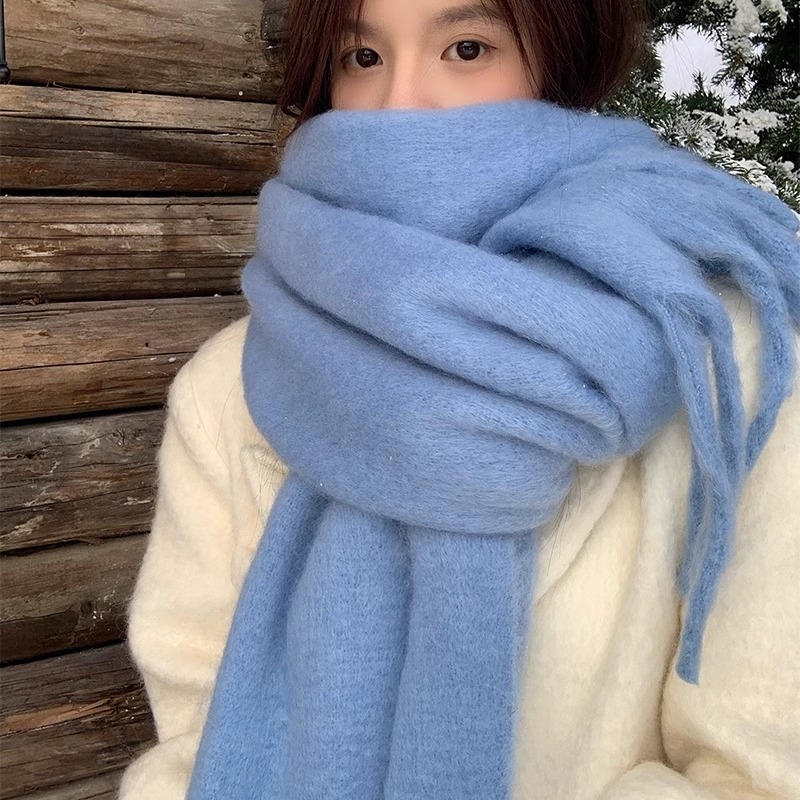 软糯蓝色围巾女冬季韩版百搭高级