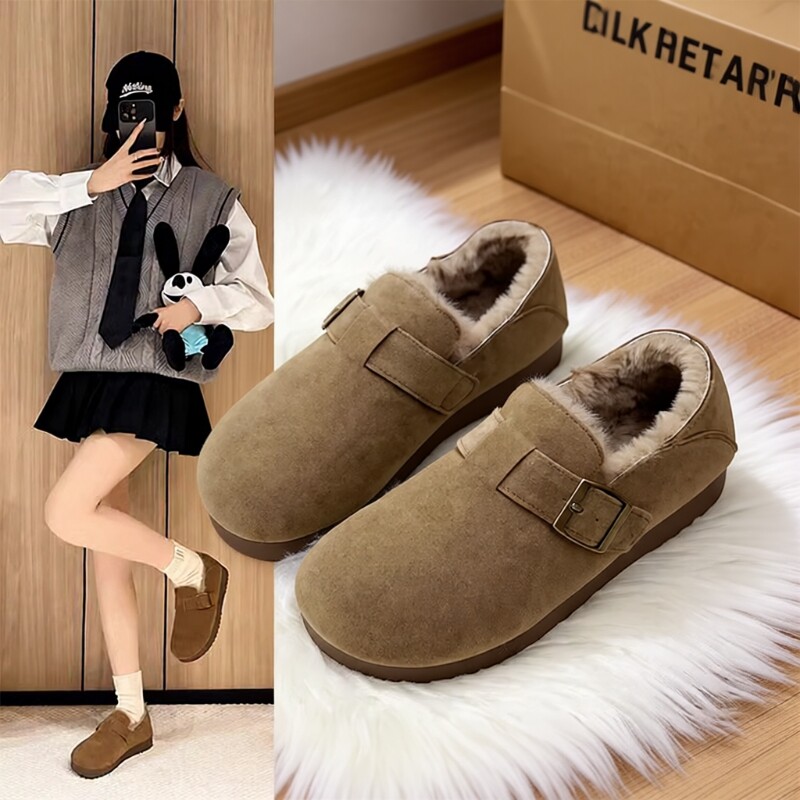 加绒勃肯鞋女2025冬季新款真皮一脚蹬防滑加厚鞋子平底磨砂毛绒,女鞋,勃肯鞋/软木鞋,淘宝优惠券,粉丝福利购,淘宝优惠卷