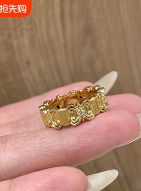法式拉丝莺尾花单钻戒指高级感轻奢手饰微镶时尚金色指环开口调节