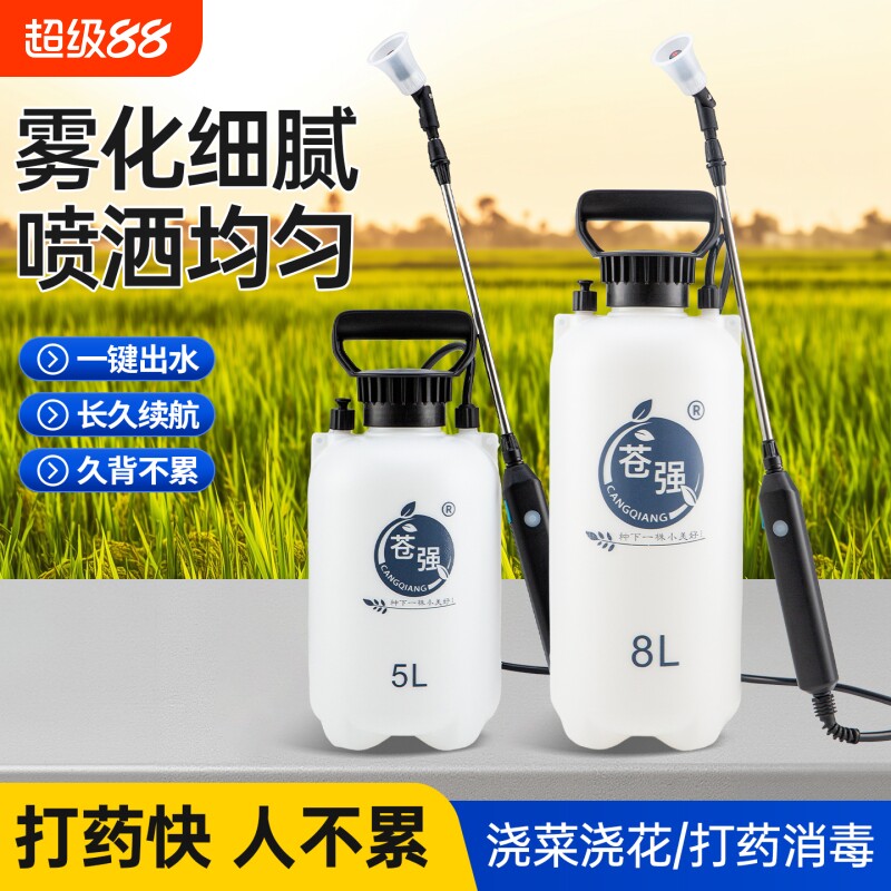 苍强电动喷壶锂电池洒水壶园艺打药喷雾器家用自动浇水壶消毒清洁