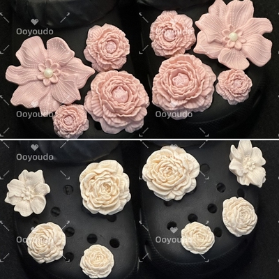适配cross鞋花女洞洞鞋配饰卡洛驰DIY卡扣泡芙花束装饰鞋扣粉色