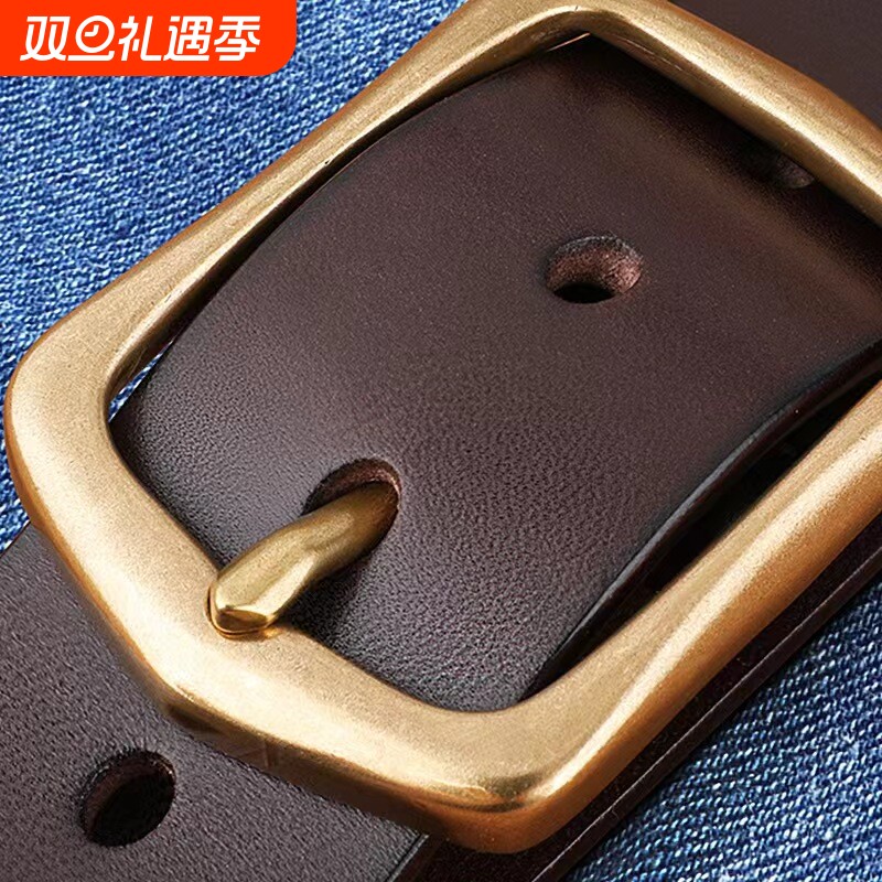 男整张头层牛皮 实心铜扣