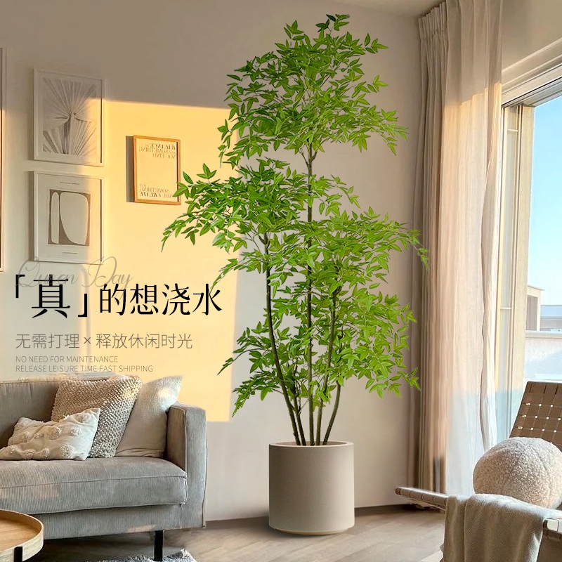 仿真绿植南天竹客厅植物室内盆栽高端轻奢沙发旁假树落地装饰摆件