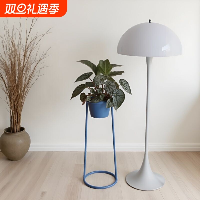 现代简约花架客厅落地式花盆架室内阳台通道转角花架子金属奶油