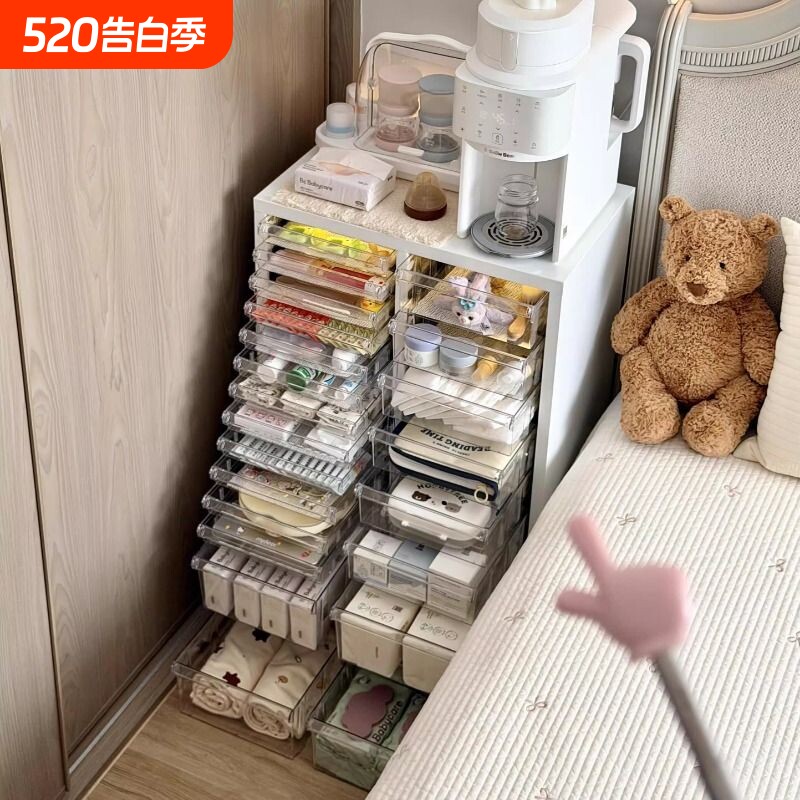 宝宝喂养台收纳柜一体款铁艺小户型卧室床头儿童婴幼儿用品置物架