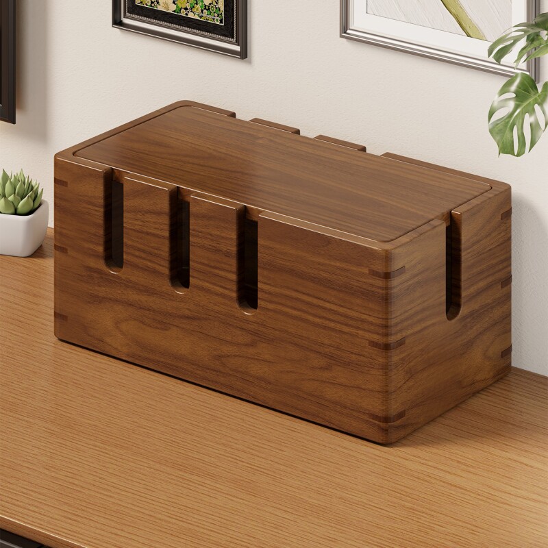 实木集线盒插座遮挡插排收纳盒电源电线理线盒线桌面路由器放置架