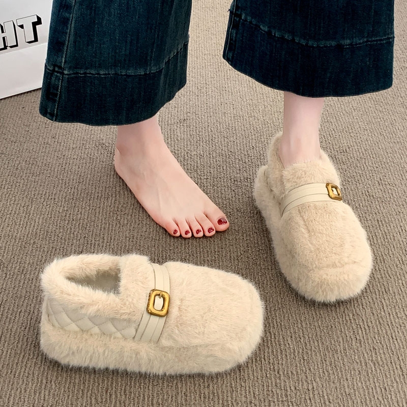 加绒全包勃肯鞋厚底雪地靴女2025新款冬季保暖一脚蹬毛毛棉鞋平底