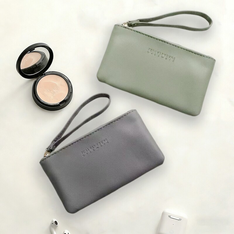新款纯色简约皮质手抓包钱包大容量零钱包拉链多功能收纳小清新