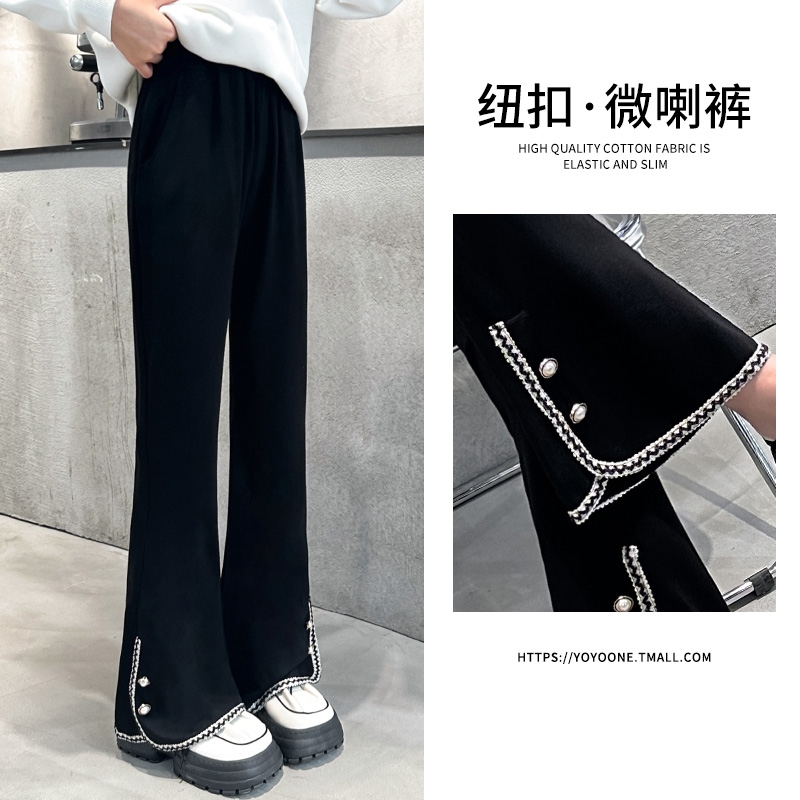 女童裤子春秋2025新款儿童喇叭裤黑色秋季秋装女大童微喇裤休闲裤