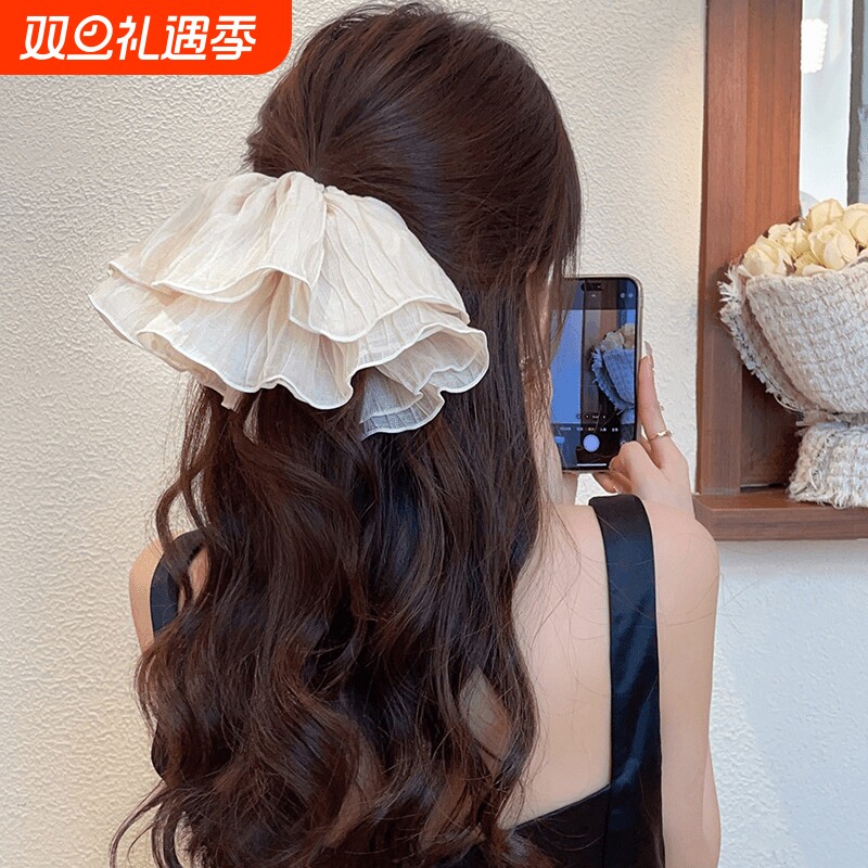 蕾丝发圈超大号褶皱网纱女高级感扎头发绳2025新款头花头饰发饰