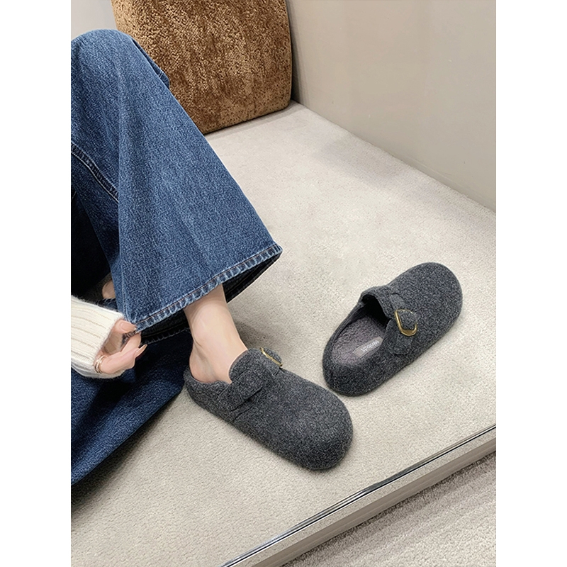 葡萄妈studiolee增高5cm两个版本懒人保暖加绒毛呢毛毛勃肯半拖鞋