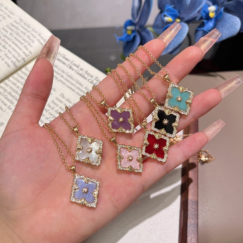 ！布契四叶草项链女925银镀手链贝母戒指高级感轻奢天河石红玛瑙