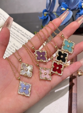 ！布契四叶草项链女925银镀手链贝母戒指轻奢天河石红玛瑙黄金