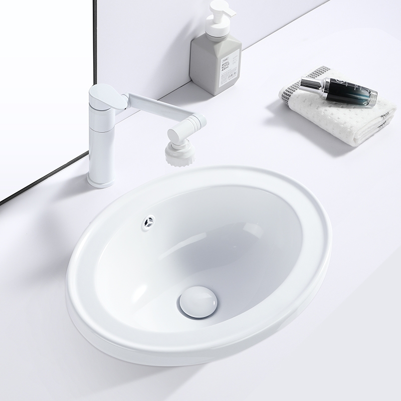 半嵌入式椭圆形台中盆浴室方形洗脸盆台盆阳台家用洗手盆陶瓷盆