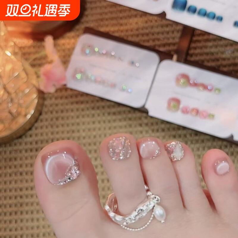 手工穿戴美甲脚指甲贴片高级感猫眼钻石脚趾甲穿戴甲可拆卸脚甲