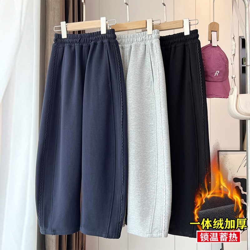 女童裤子秋冬款2025新款儿童运动裤女孩薄绒卫裤女大童加绒弯刀裤